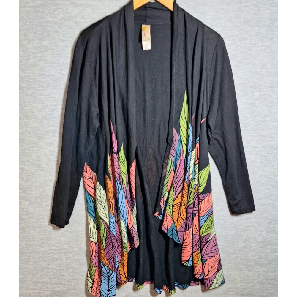 A Walk In The Park Tie Dye Cardigan Kimono XL Boho Open Front Abstract Leaves